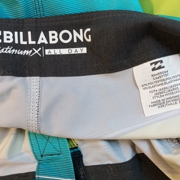 BILLABONG CARGO BLACK LIME STRIPE BOARD SHORTS SWIM TRUNKS SIZE 32 NWT - Picture 6 of 6